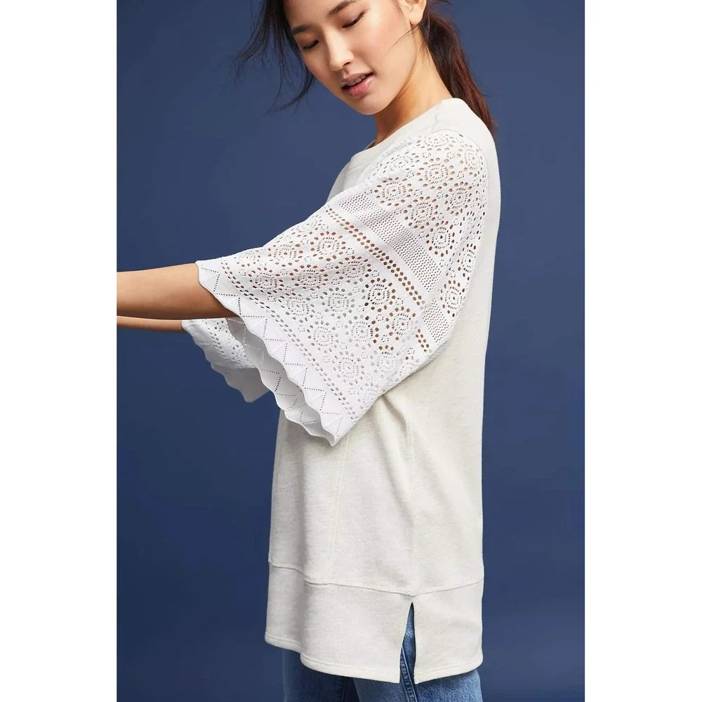 AKEMI + KIN Anthropologie Coro Dolman Crochet Sweatshirt Women's‎ XS Cream Boho
